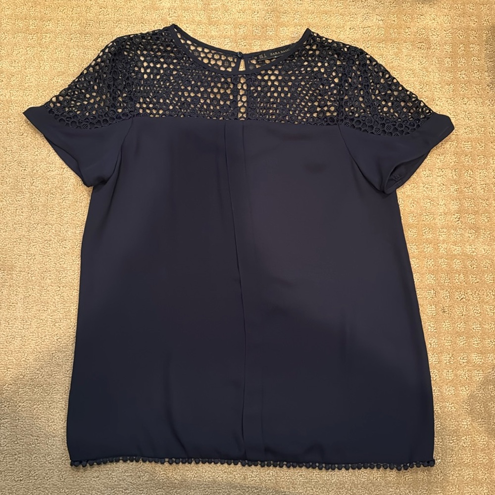 Zara women’s dark blue short sleeve blouse